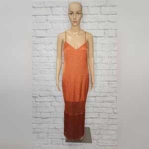 *NWT L'agence Elora women's orange crochet fringe vacation maxi slip dress Sz 2
